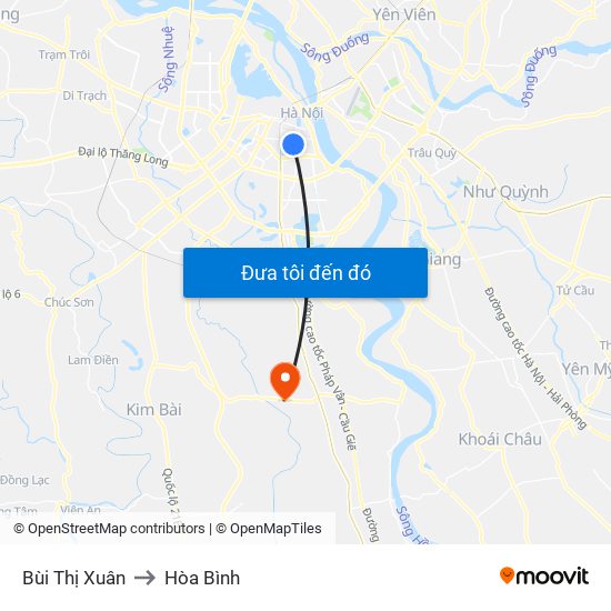 Bùi Thị Xuân to Hòa Bình map