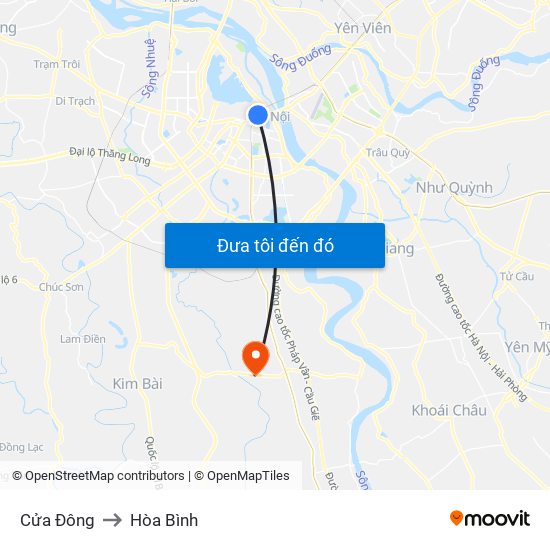 Cửa Đông to Hòa Bình map