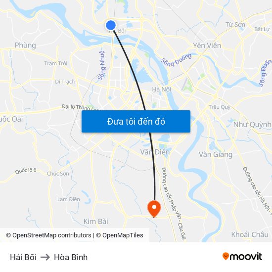 Hải Bối to Hòa Bình map