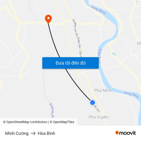 Minh Cường to Hòa Bình map