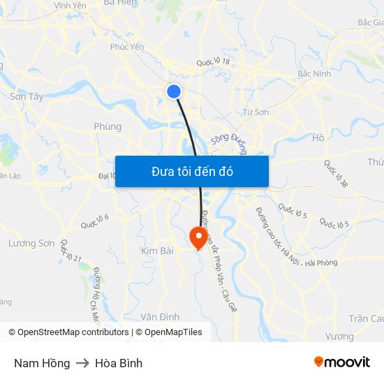 Nam Hồng to Hòa Bình map