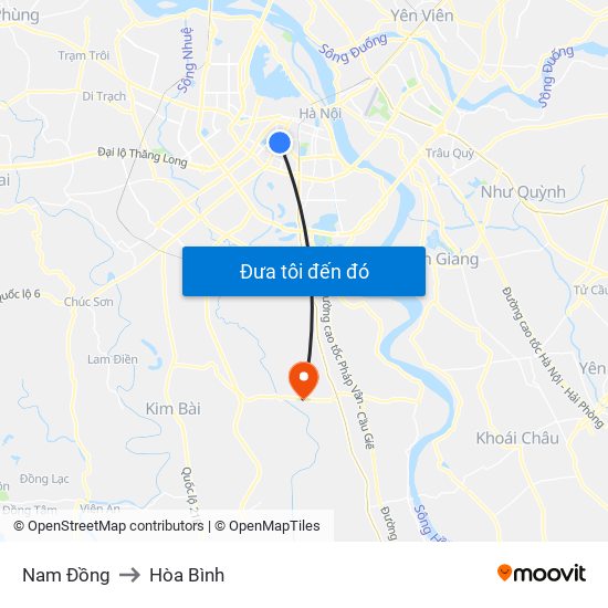 Nam Đồng to Hòa Bình map