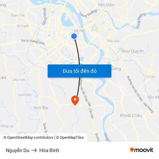 Nguyễn Du to Hòa Bình map