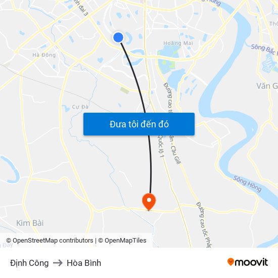 Định Công to Hòa Bình map