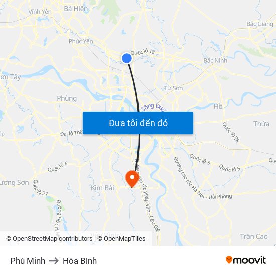 Phú Minh to Hòa Bình map