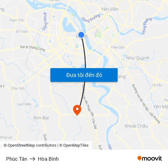 Phúc Tân to Hòa Bình map