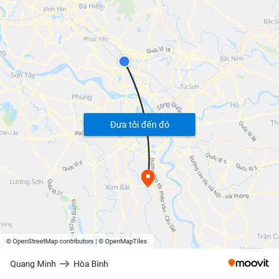 Quang Minh to Hòa Bình map