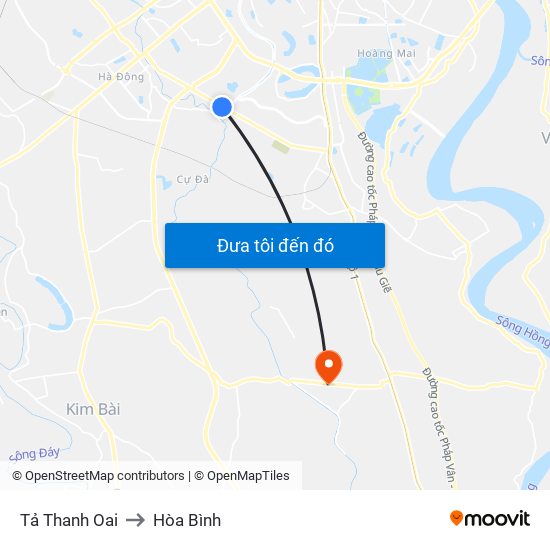 Tả Thanh Oai to Hòa Bình map