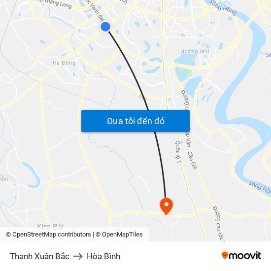 Thanh Xuân Bắc to Hòa Bình map