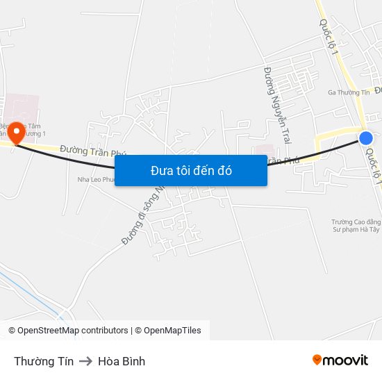 Thường Tín to Hòa Bình map