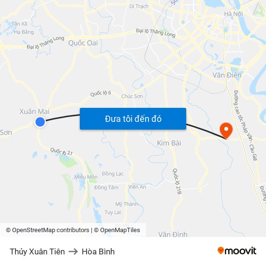 Thủy Xuân Tiên to Hòa Bình map