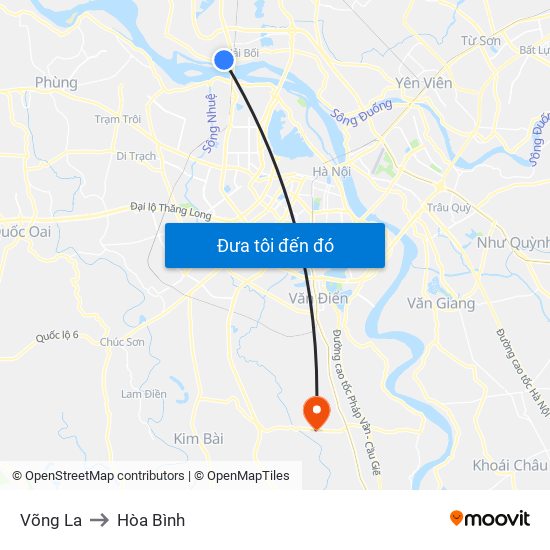 Võng La to Hòa Bình map
