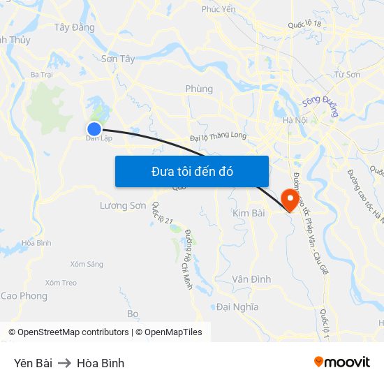 Yên Bài to Hòa Bình map