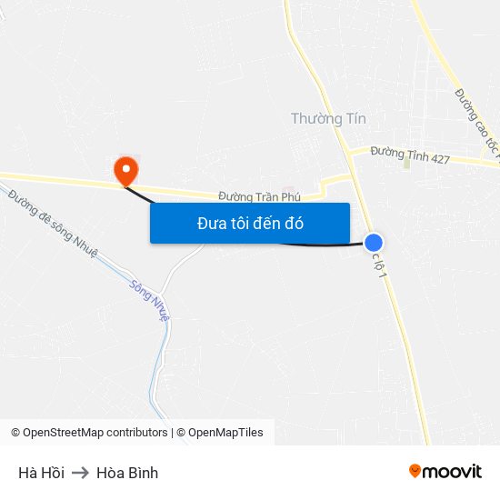 Hà Hồi to Hòa Bình map