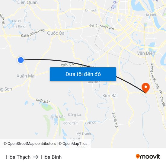 Hòa Thạch to Hòa Bình map