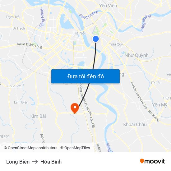 Long Biên to Hòa Bình map