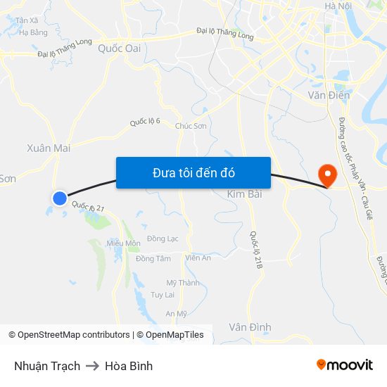 Nhuận Trạch to Hòa Bình map