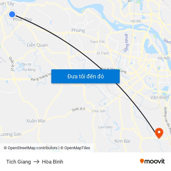 Tích Giang to Hòa Bình map