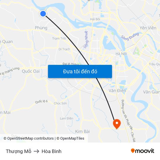 Thượng Mỗ to Hòa Bình map