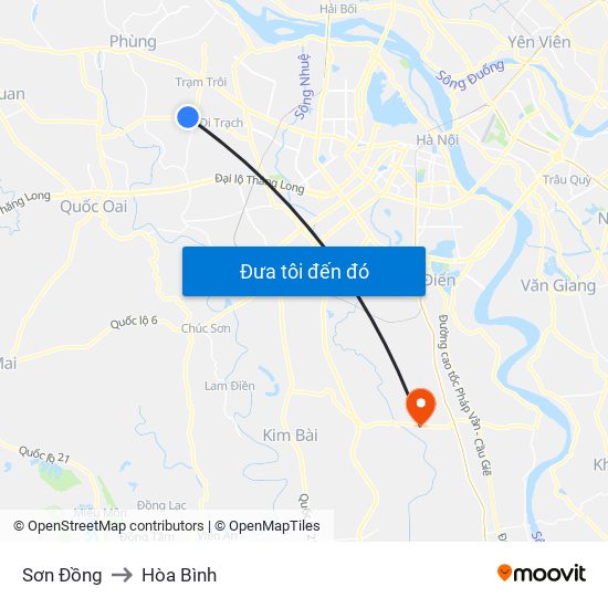 Sơn Đồng to Hòa Bình map