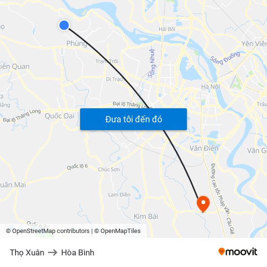 Thọ Xuân to Hòa Bình map