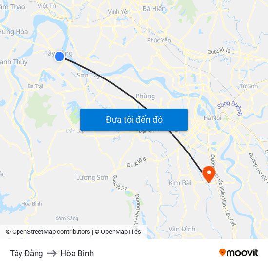 Tây Đằng to Hòa Bình map