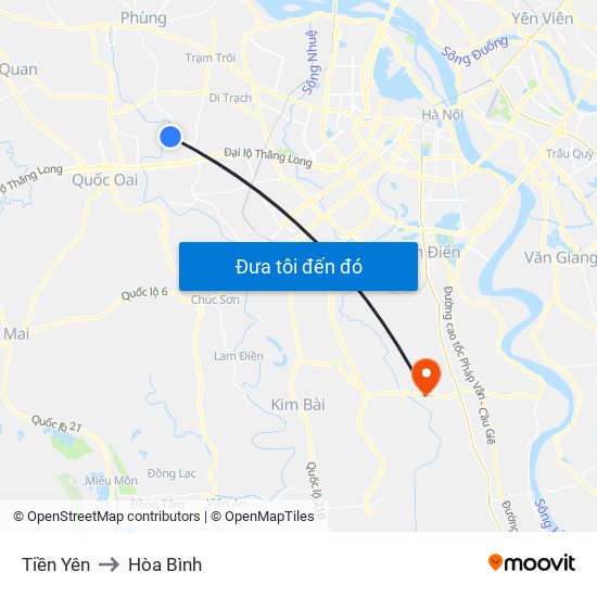 Tiền Yên to Hòa Bình map