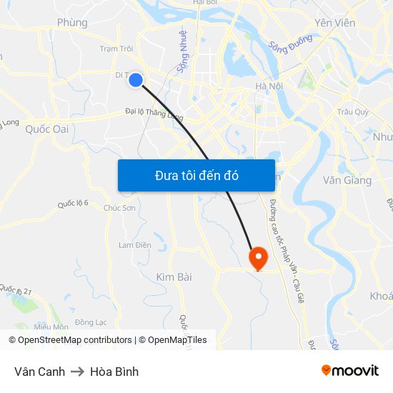 Vân Canh to Hòa Bình map