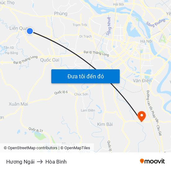 Hương Ngải to Hòa Bình map