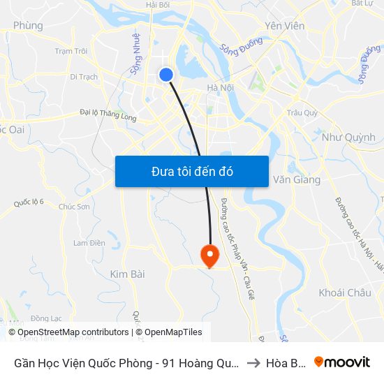 Gần Học Viện Quốc Phòng - 91 Hoàng Quốc Việt to Hòa Bình map