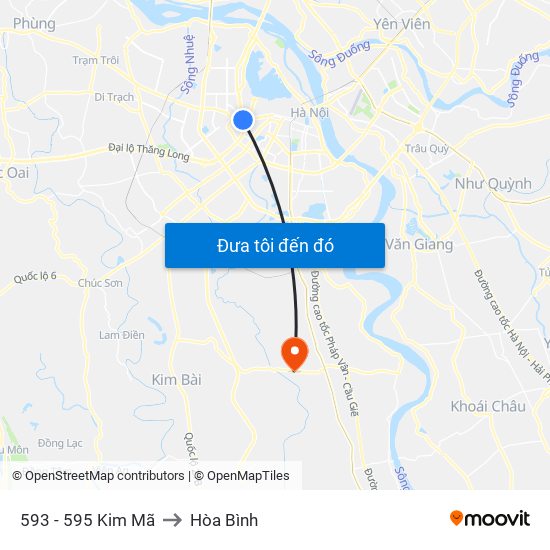 593 - 595 Kim Mã to Hòa Bình map