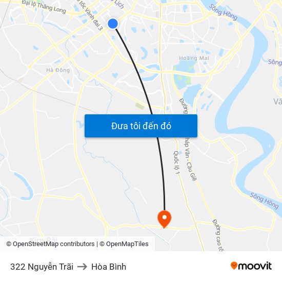 322 Nguyễn Trãi to Hòa Bình map