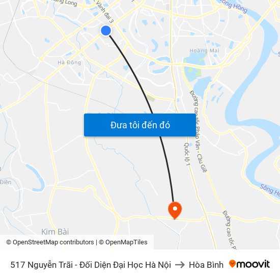 517 Nguyễn Trãi - Đối Diện Đại Học Hà Nội to Hòa Bình map