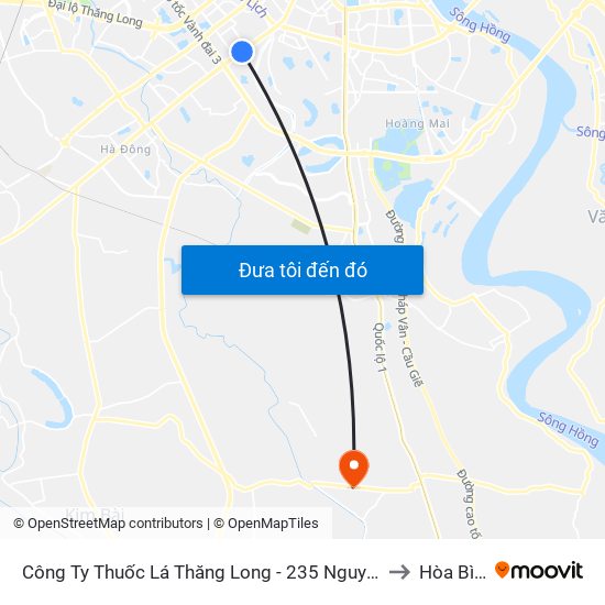 Công Ty Thuốc Lá Thăng Long - 235 Nguyễn Trãi to Hòa Bình map