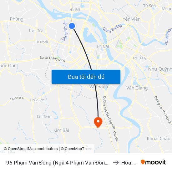 96 Phạm Văn Đồng (Ngã 4 Phạm Văn Đồng - Xuân Đỉnh) to Hòa Bình map