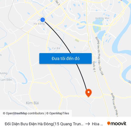 Đối Diện Bưu Điện Hà Đông(15 Quang Trung Hà Đông) to Hòa Bình map