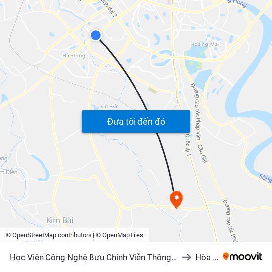 Học Viện Công Nghệ Bưu Chính Viễn Thông - Trần Phú (Hà Đông) to Hòa Bình map