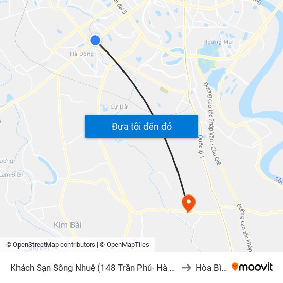 Khách Sạn Sông Nhuệ (148 Trần Phú- Hà Đông) to Hòa Bình map