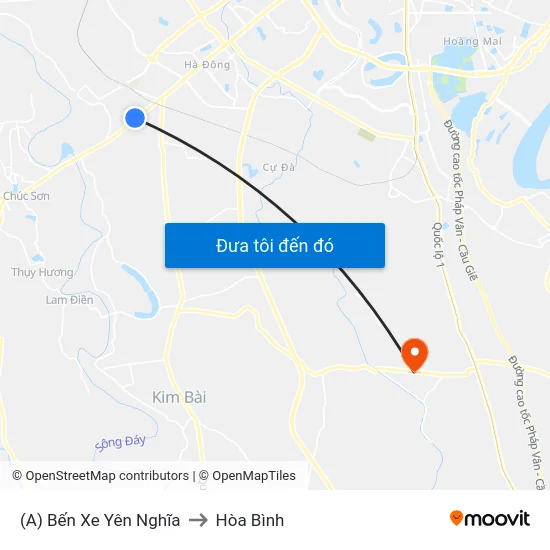(A) Bến Xe Yên Nghĩa to Hòa Bình map