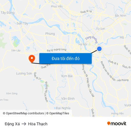 Đặng Xá to Hòa Thạch map