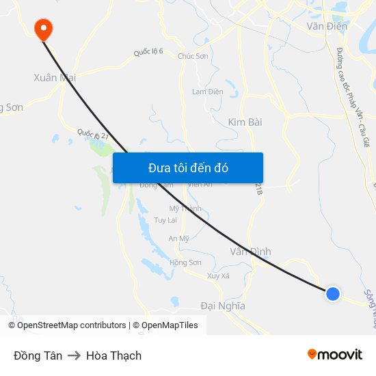 Đồng Tân to Hòa Thạch map