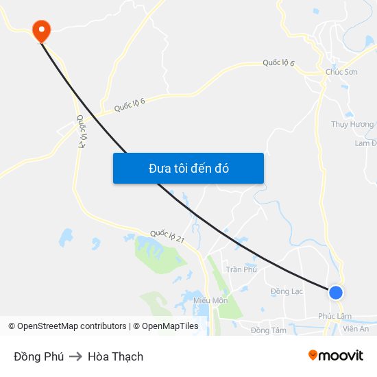 Đồng Phú to Hòa Thạch map