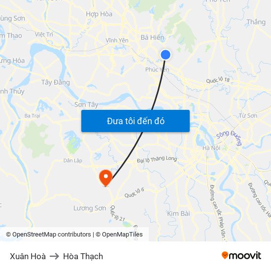 Xuân Hoà to Hòa Thạch map