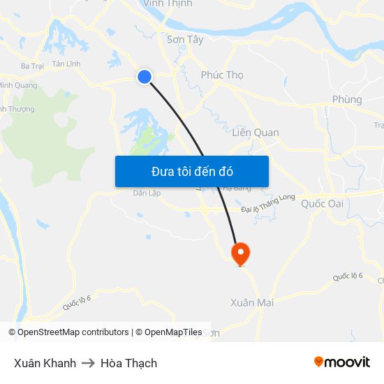 Xuân Khanh to Hòa Thạch map
