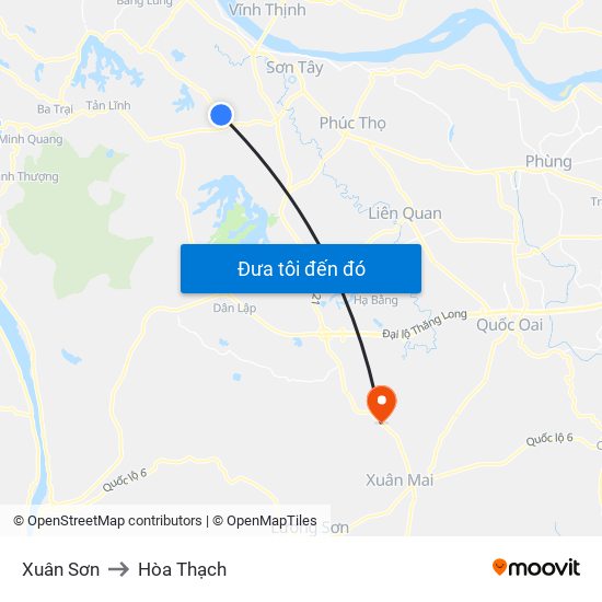 Xuân Sơn to Hòa Thạch map