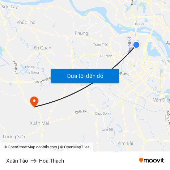 Xuân Tảo to Hòa Thạch map