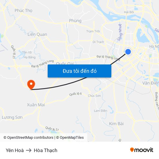 Yên Hoà to Hòa Thạch map