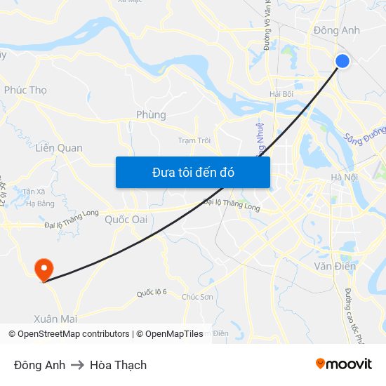 Đông Anh to Hòa Thạch map