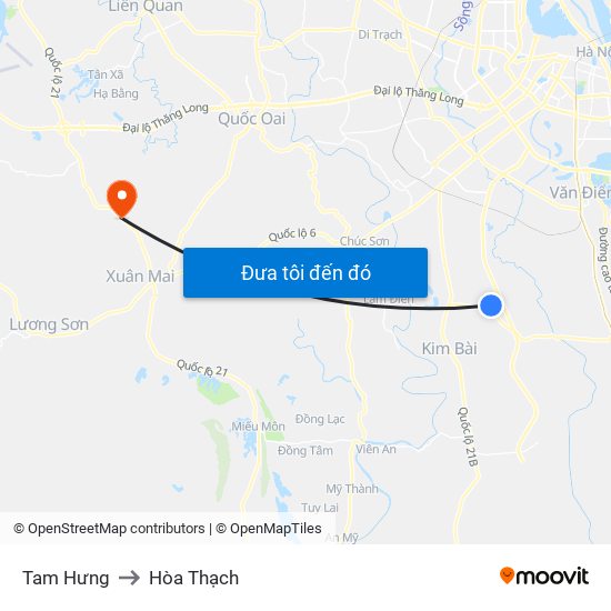 Tam Hưng to Hòa Thạch map