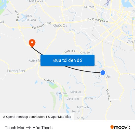 Thanh Mai to Hòa Thạch map